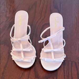 Lulu's Blush Pink Strappy Bow Slide Heels Size 9